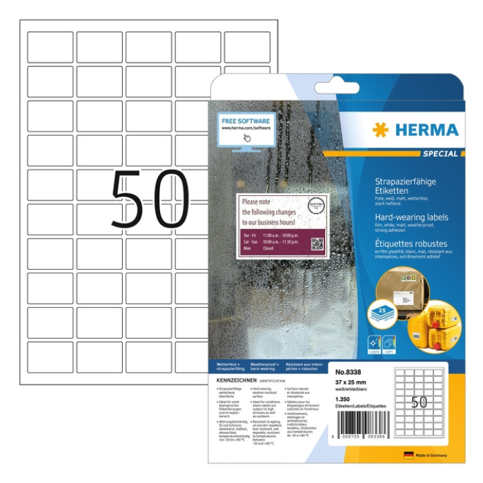 Etiket HERMA 8338 37x25mm weerbestendig wit 1250 stuks
