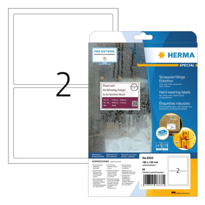 Etiket HERMA 8333 190x135mm weerbestendig wit 50 stuks
