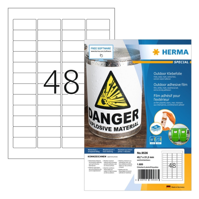 Etiket HERMA 9536 45.7x21.2mm weerbestendig wit 1920 stuks
