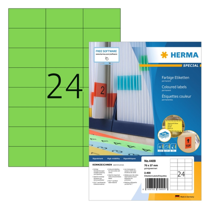Etiket HERMA 4409 70x37mm groen 2400 stuks