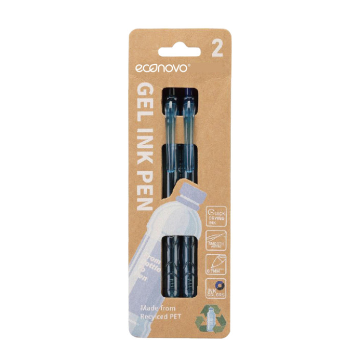 Gelschrijver Econovo 0.7mm blauw en zwart blister à 2 stuks