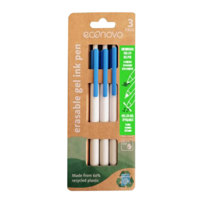 Gelschrijver Econovo uitwisbaar fijn blauw blister à 3 stuks