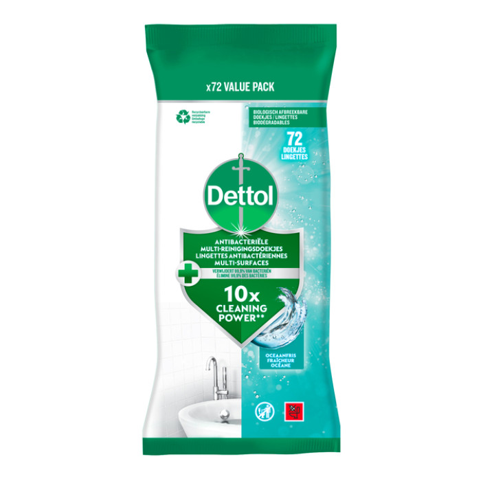 Reinigingsdoekjes Dettol antibacterieël Ocean 72 stuks