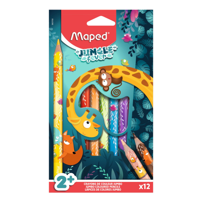 Kleurpotlood Maped Jungle Fever jumbo set à 12 kleuren