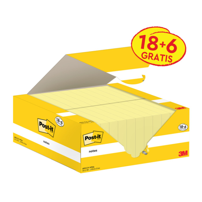 Memoblok 3M Post-it 653-CY 38x51mm geel voordeelpak