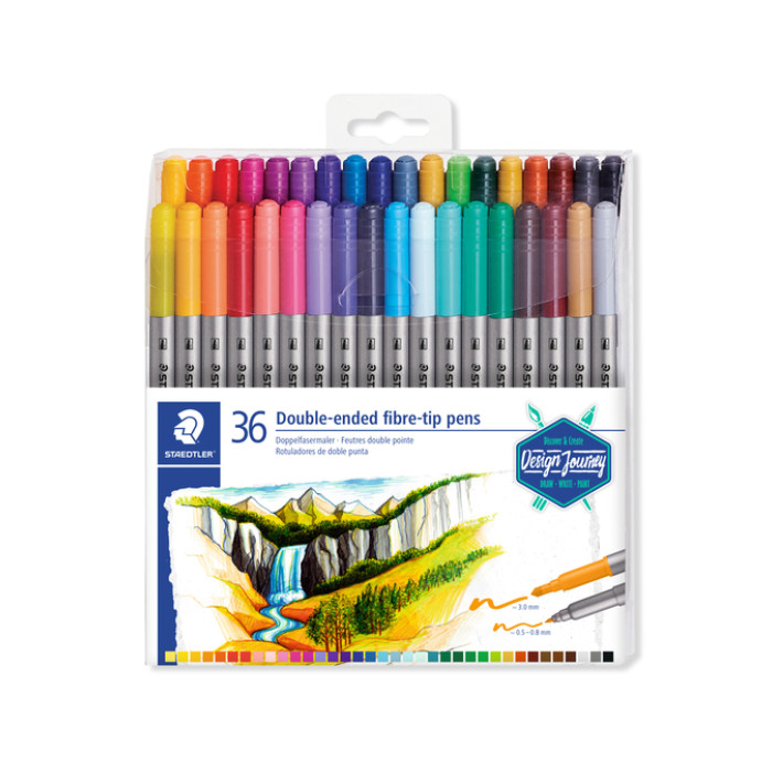 Kleurstift Staedtler 3200 dubbele punt fijn en ultrafijn assorti 36st