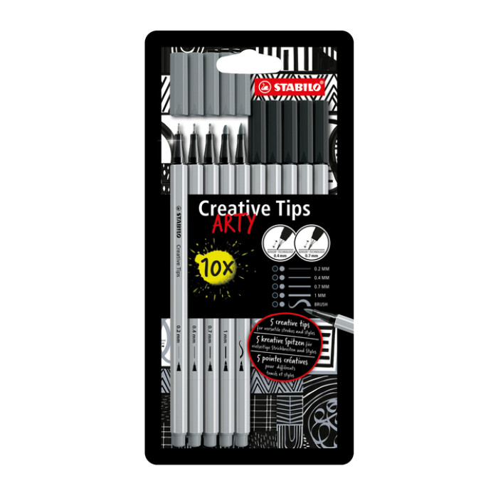 Creative Tips STABILO Arty assorti tips zwart en grijs 10 stuks