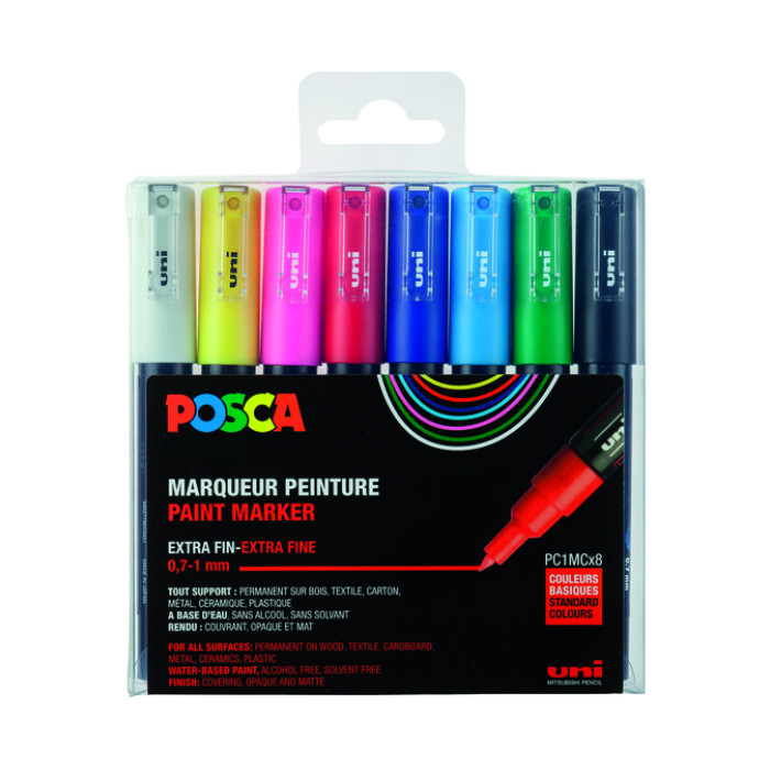 Paintmarker Uni POSCA PC1MC extra fijn assorti set à 8 stuks