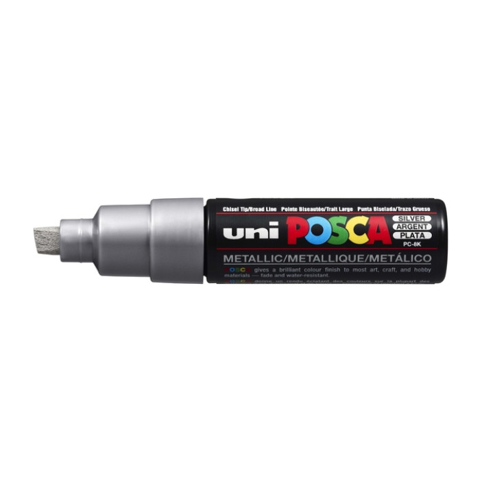Paintmarker Uni POSCA PC8K breed schuin zilver
