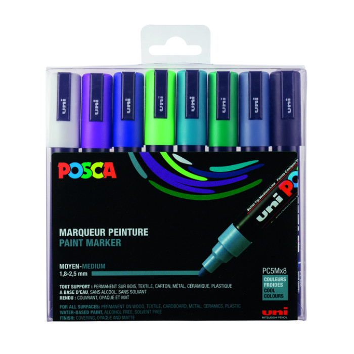Paintmarker Uni POSCA PC5M medium koel assorti set à 8 stuks