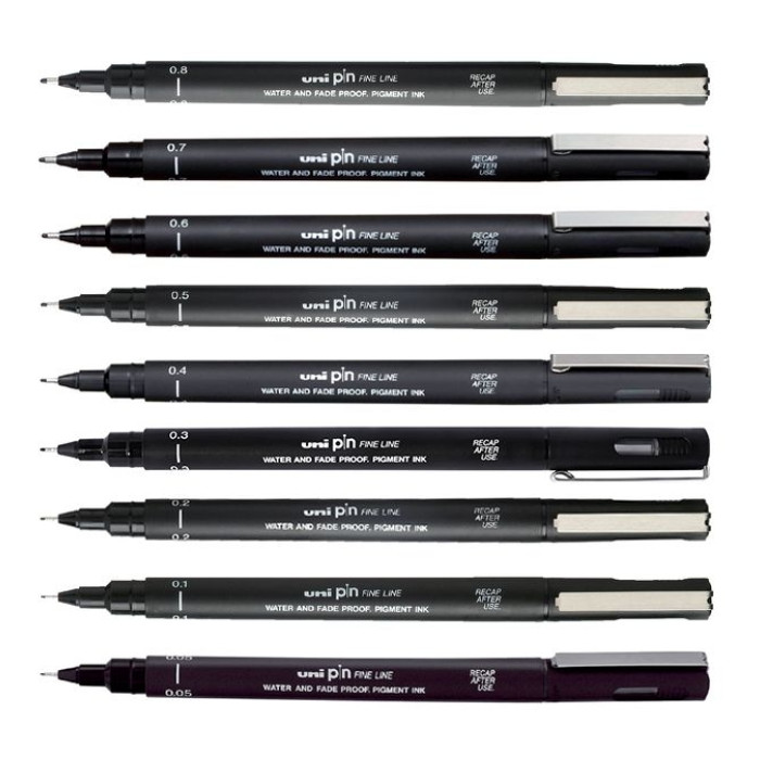 Fineliner Uni-ball Pin ASP009 set à 5 breedtes zwart