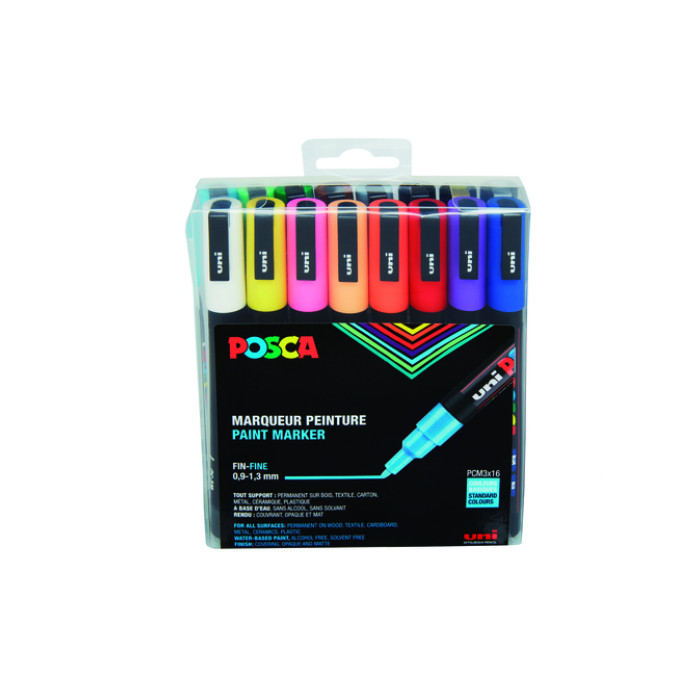 Paintmarker Uni POSCA PC3M fijn standaard assorti set à 16 stuks