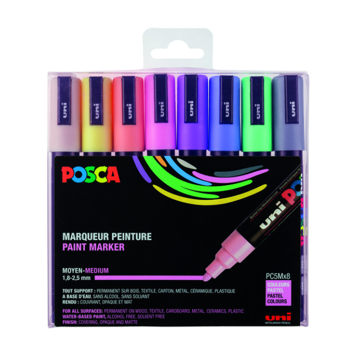 Paintmarker Uni POSCA PC5M medium pastel assorti set à 8 stuks