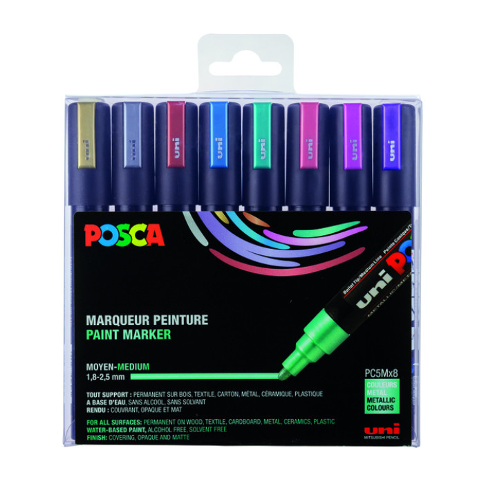 Paintmarker Uni POSCA PC5M medium metallic assorti set à 8 stuks