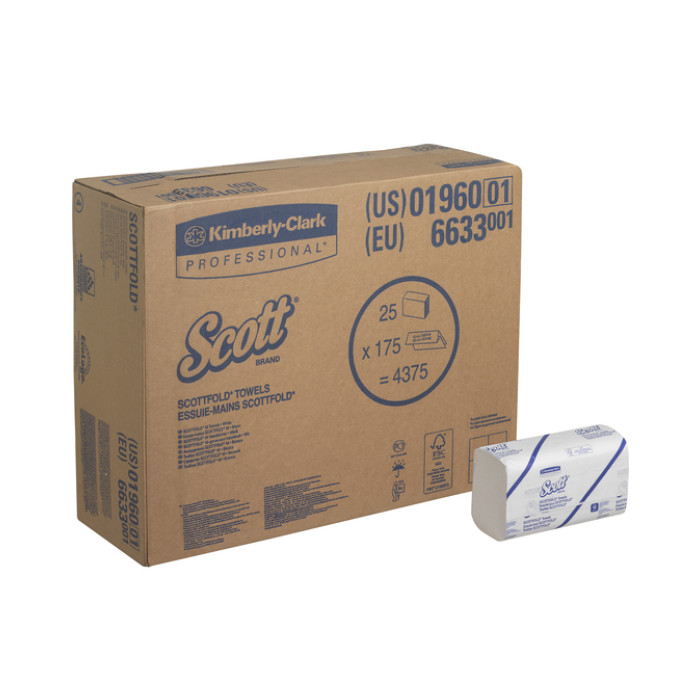 Handdoek Scott i-vouw 1-laags 200x315mm 25x175stuks wit 6633
