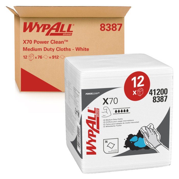 Poetsdoek WypAll X70 PowerClean 305x317mm 12x76vel wit 8387