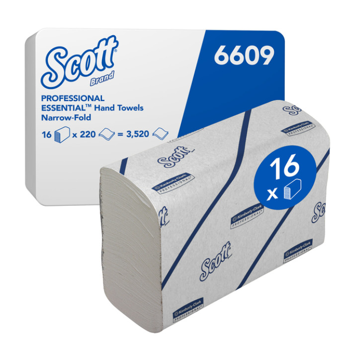 Handdoek Scott i-vouw 2-laags 212x186mm 16x220stuks wit 6609