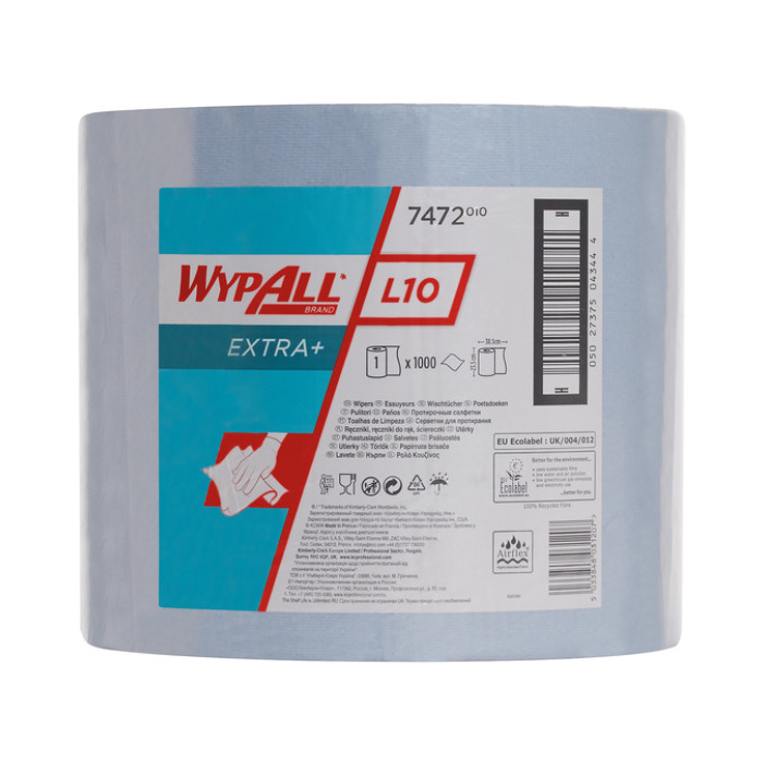 Poetsrol WypAll L10 Extra 1-laags 235mmx380m 1000 vel blauw 7472