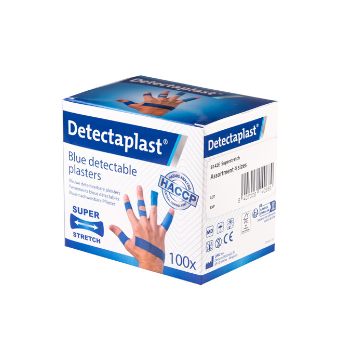 Elastische blauwe textielpleister Detectaplast assorti 100 stuks
