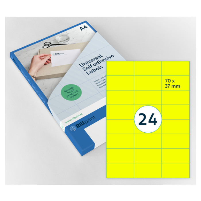 Etiket Rillprint 70x37mm fluor geel 2400 stuks