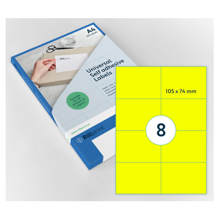 Etiket Rillprint 105x74mm fluor geel 800 stuks