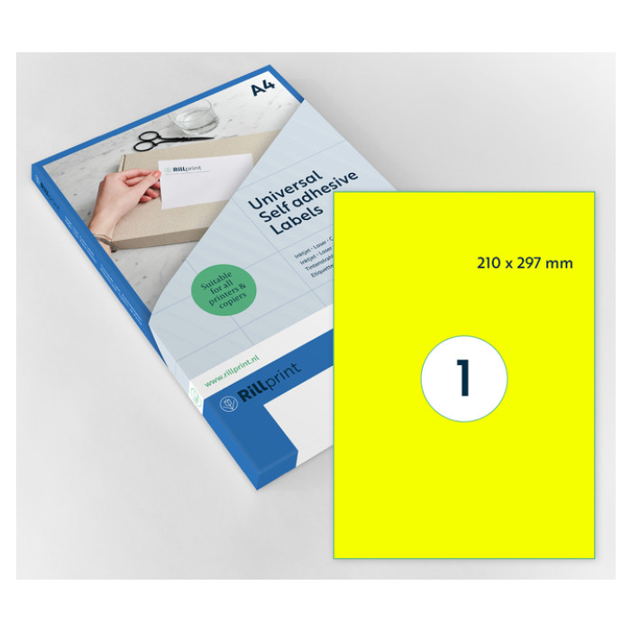 Etiket Rillprint 210x297mm fluor geel 100 stuks