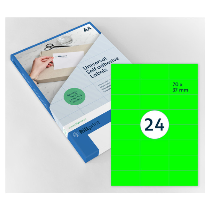Etiket Rillprint 70x37mm fluor groen 2400 stuks