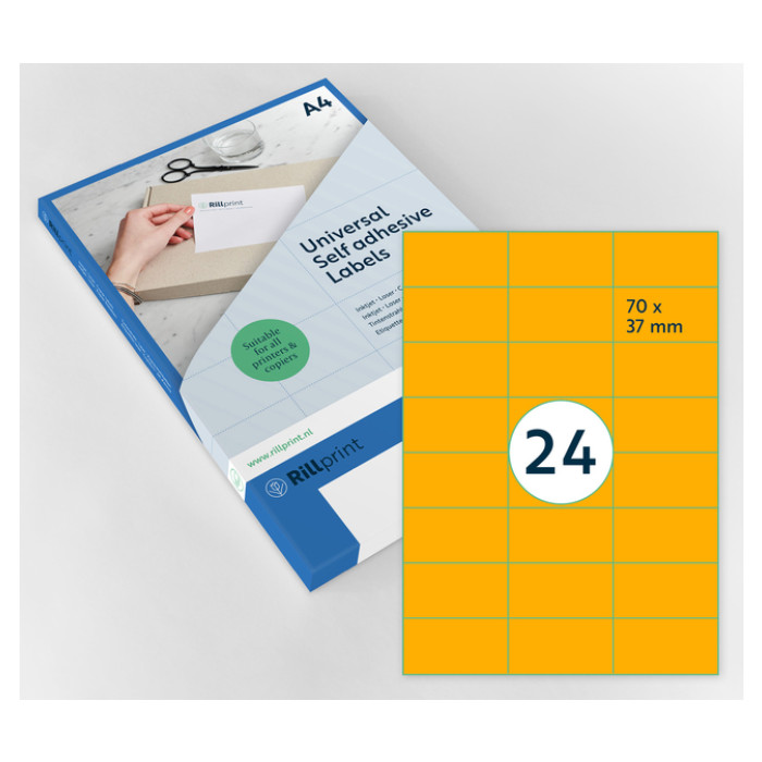 Etiket Rillprint 70x37mm fluor oranje 2400 stuks