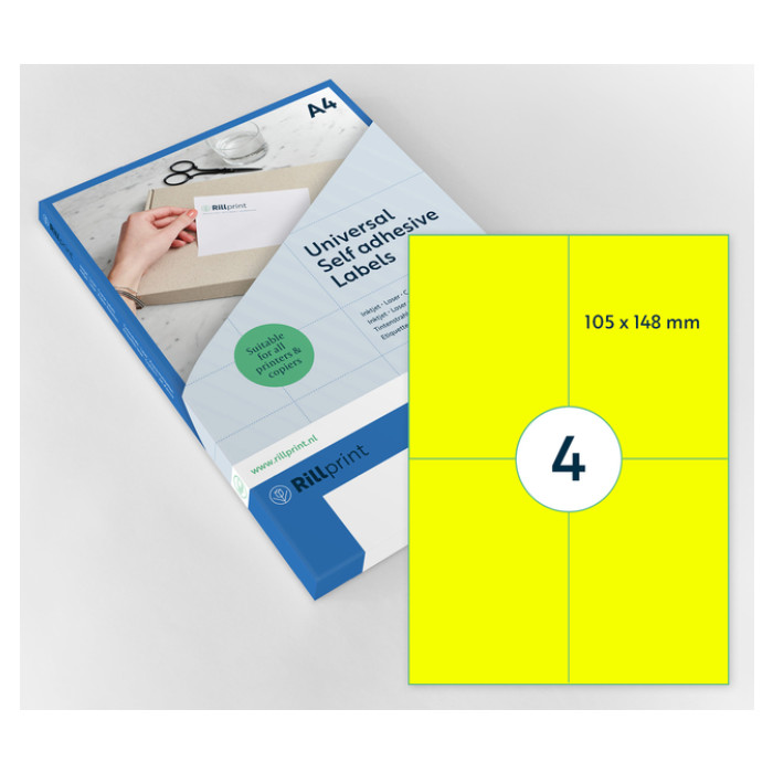 Etiket Rillprint 105x148mm fluor geel 400 stuks