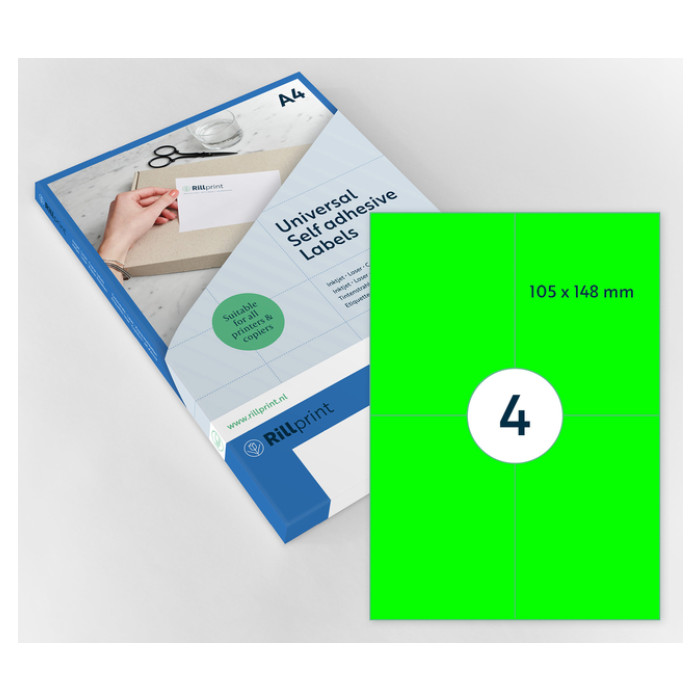 Etiket Rillprint 105x148mm fluor groen 400 stuks