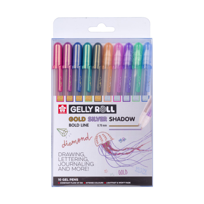 Gelschrijver Sakura Gelly Roll Gold Silver Shadow set à 10 kleuren