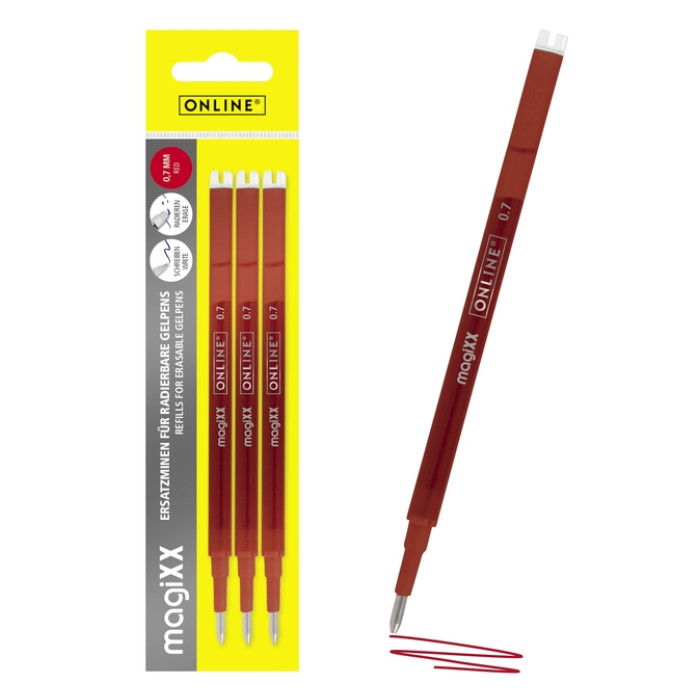 Gelschrijvervulling Online Magixx medium rood blister à 3 stuks