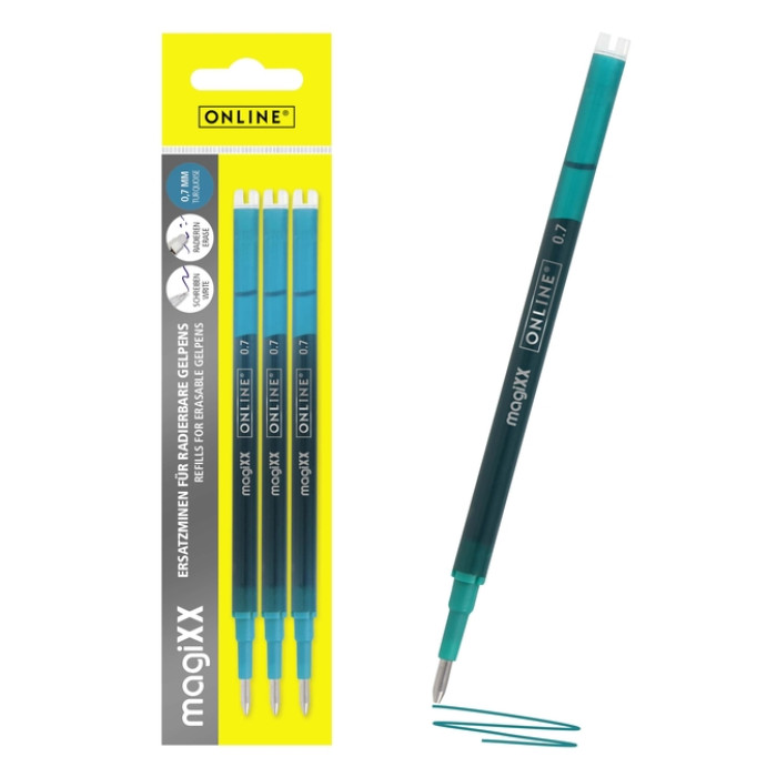Gelschrijvervulling Online Magixx medium turquoise blister à 3 stuks
