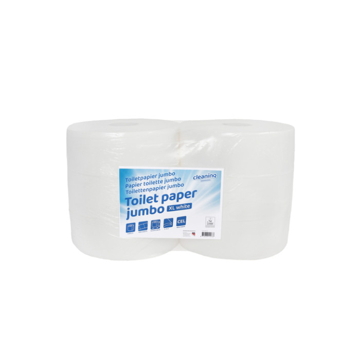 Toiletpapier Cleaninq T1 jumbo groot 2-laags 6x350m wit