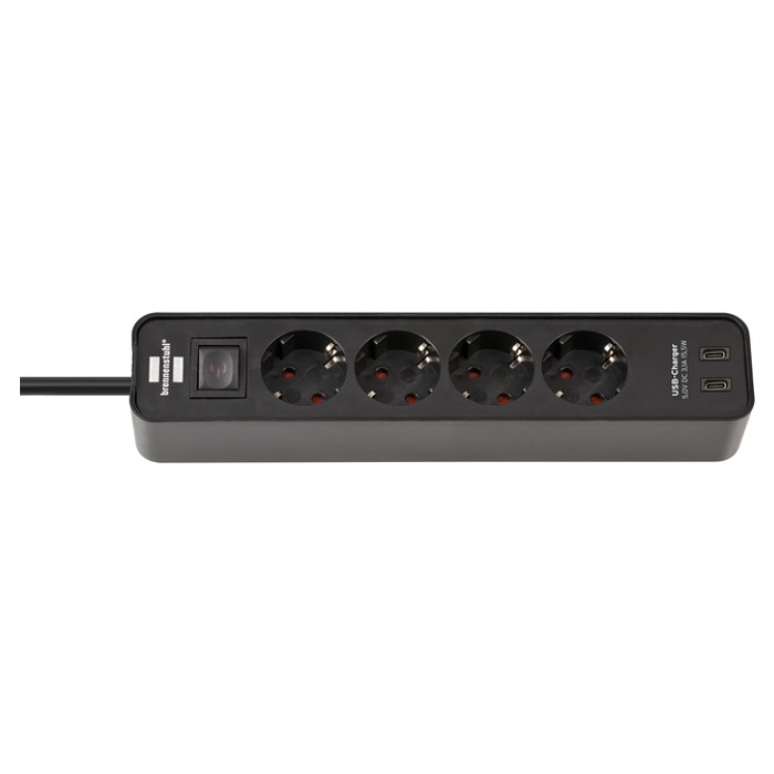 Stekkerdoos Brennenstuhl Ecolor 4vdig incl 2 USB C 1.5m zwart