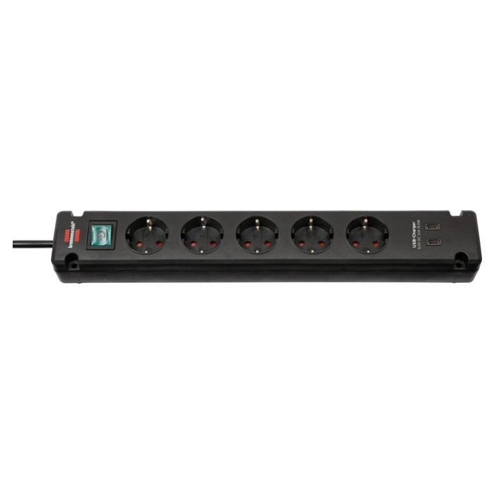 Stekkerdoos Brennenstuhl Bremounta 5vdig incl 2 USB C 3 meter zwart