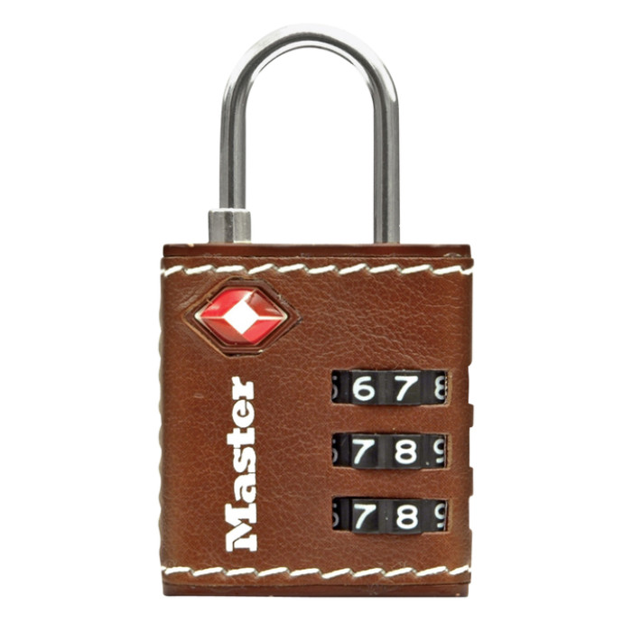 Hangslot Masterlock 3-cijfer combinatie TSA 30mm bruin leer