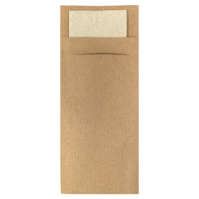 Bestekzakje IEZZY 190x85mm kraft met gerecycled servet 500st