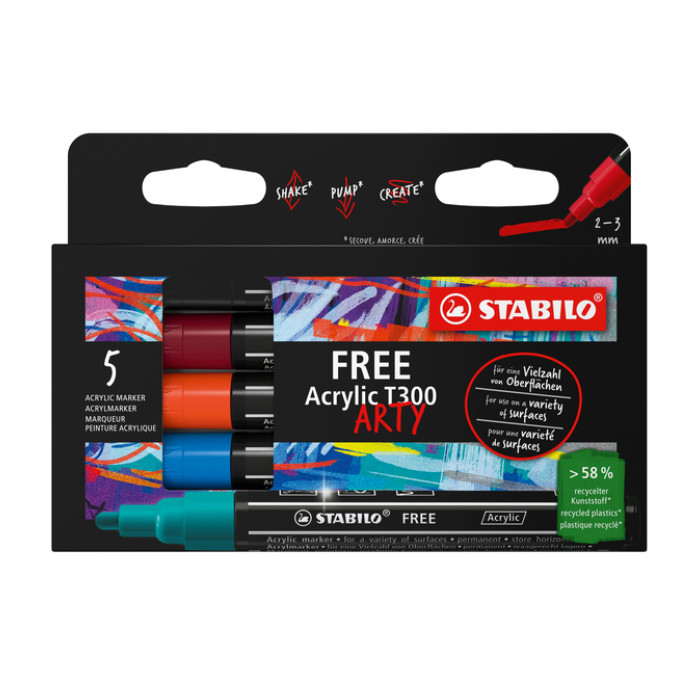 Acrylmarker STABILO  Free Acrylic T300 Urban assorti 5 stuks