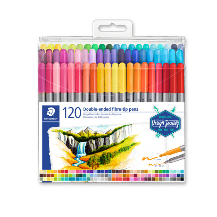 Kleurstift Staedtler 3200 dubbele punt fijn en ultrafijn assorti 120st