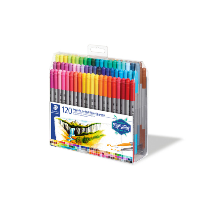 Kleurstift Staedtler 3200 dubbele punt fijn en ultrafijn assorti 120st