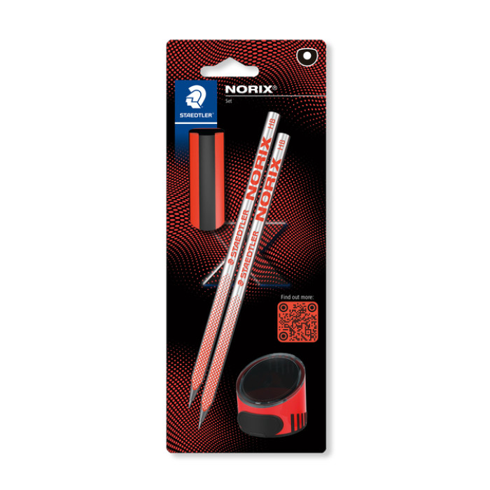 Potlood Staedtler Norix HB zwart-koraal blister à 2 stuks