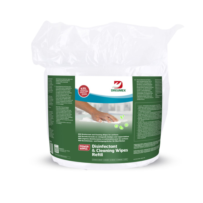 Desinfectiedoekjes Dreumex Disinfectant & Cleaning navulling 800 stuks wit