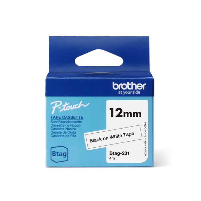 Labeltape Brother P-touch Btag-231 standaard 12mm zwart op wit