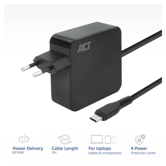 Laptop Oplader ACT USB-C Power Delivery 65W 2mtr