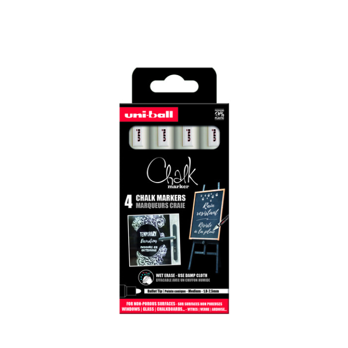 Krijtstift Uni-ball chalk rond 1.8-2.5mm wit 4 stuks