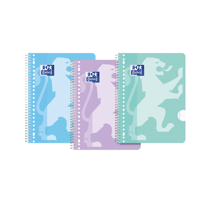 Collegeblok Oxford School A4+ lijn 23-gaats 160pag  80gr pastel assorti 3 stuks