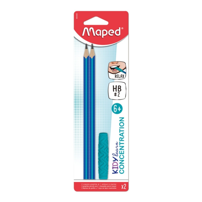 Potlood Maped Kidy Learn Concentration met kauwtopper blauw 3 stuks