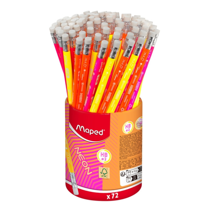 Potlood Maped Neon met gum assorti
