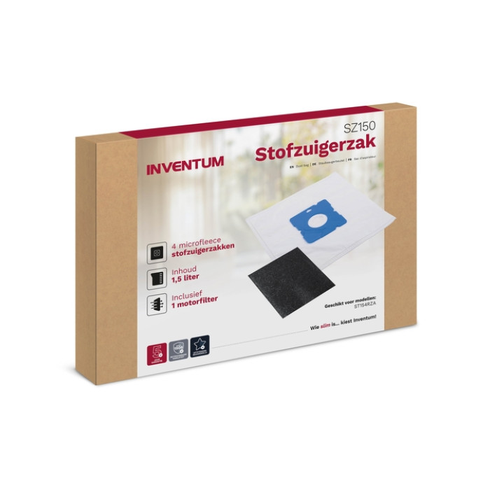 Stofzuigerzak Inventum 1.5l set van 4 zakken + motorfilter